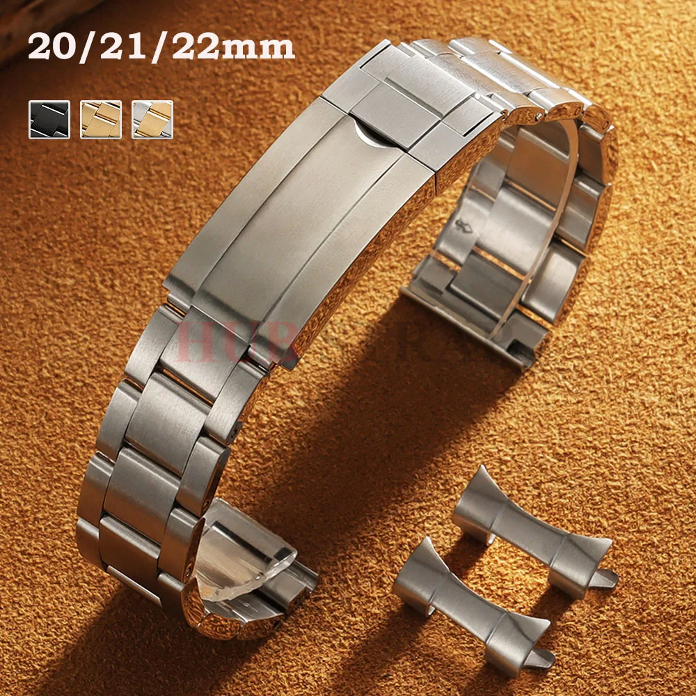 Curved End Stainless Steel Watch Band Bracelet