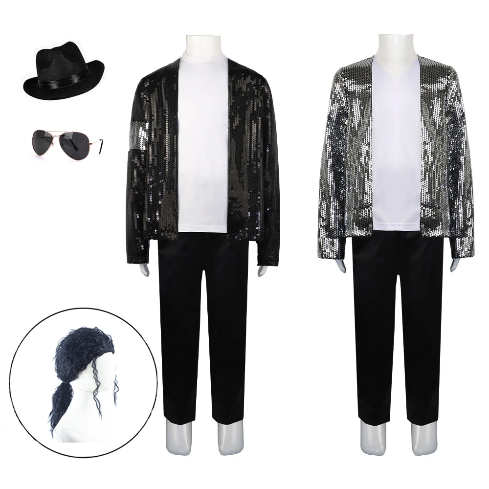 

Singer Cosplay Costume Disguise Full Sets Black Silver Uniform Suits for Kids Adult Halloween Carnival Party Clothes Roleplay
