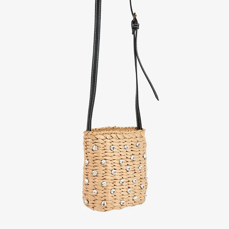 Diamond Woven Straw Bag Summer Travel Beach Bags for Women Handbags 2025 Bohemian Clip Shoulder Crossbody Bag Knitted Clutch NEW