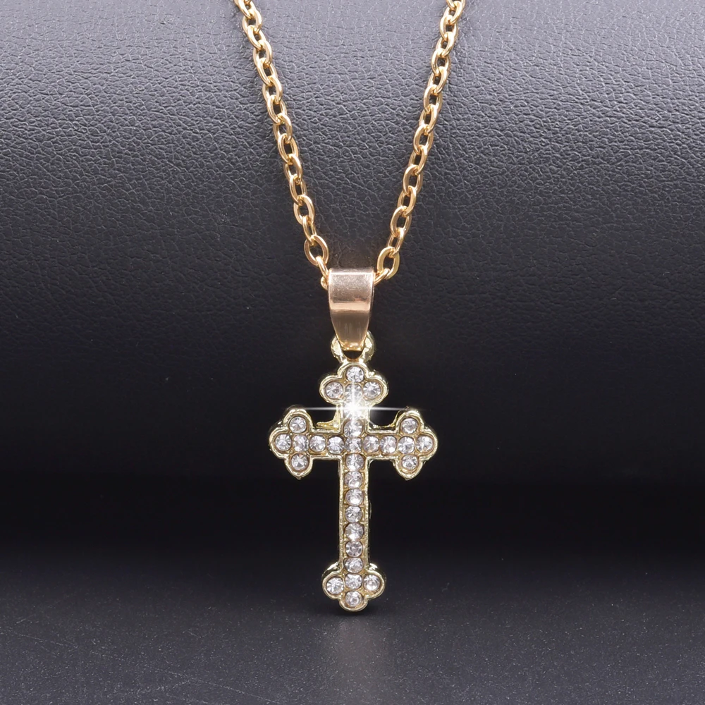 Collana Girocollo Oro Con Ciondolo Croce E Cristalli – Gioiello Vintage In Lega Con Zirconia Per Donna