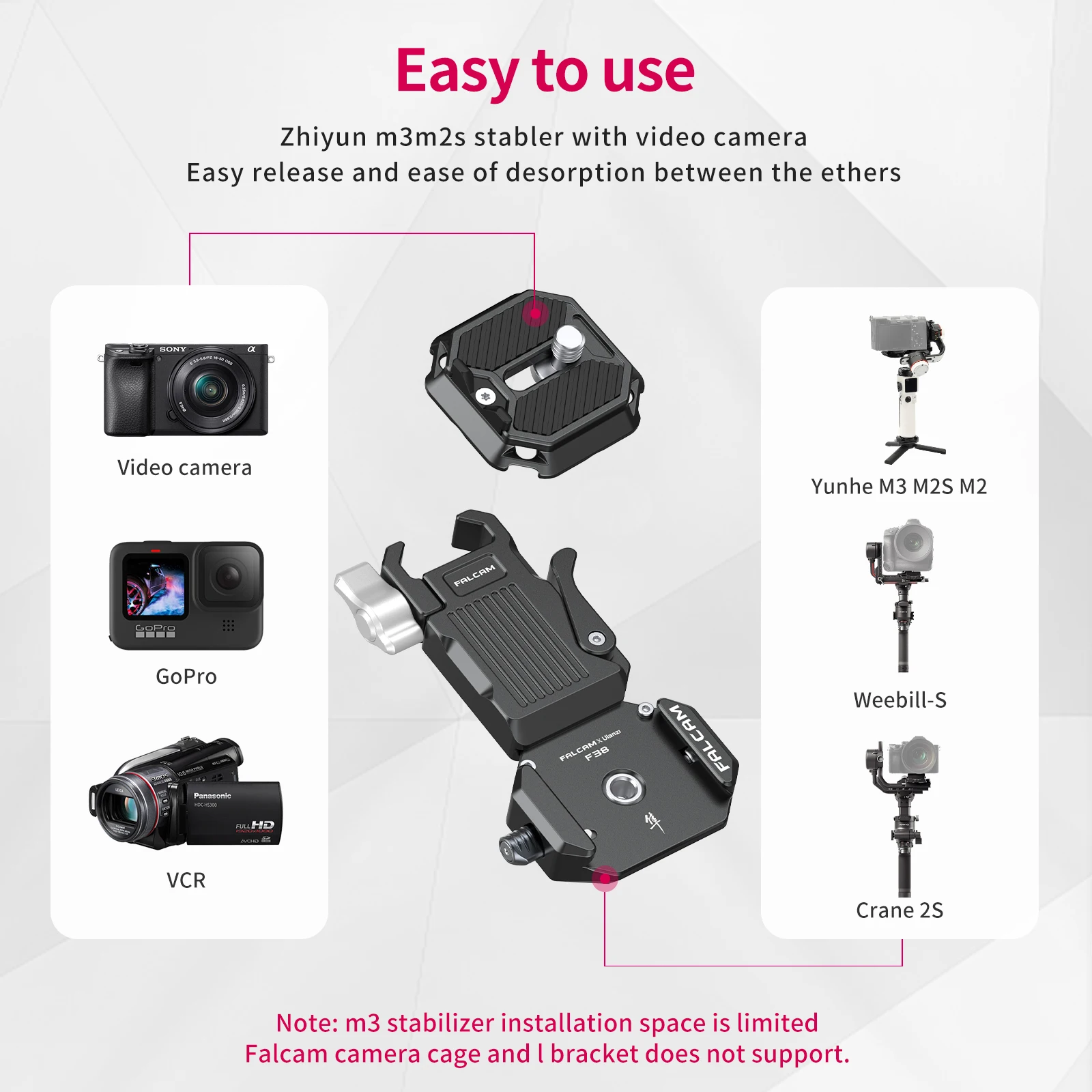 Ulanzi Falcam F38 퀵 릴리스 플레이트, ZhiYun M3 DSLR 카메라 안정기 짐벌 액세서리