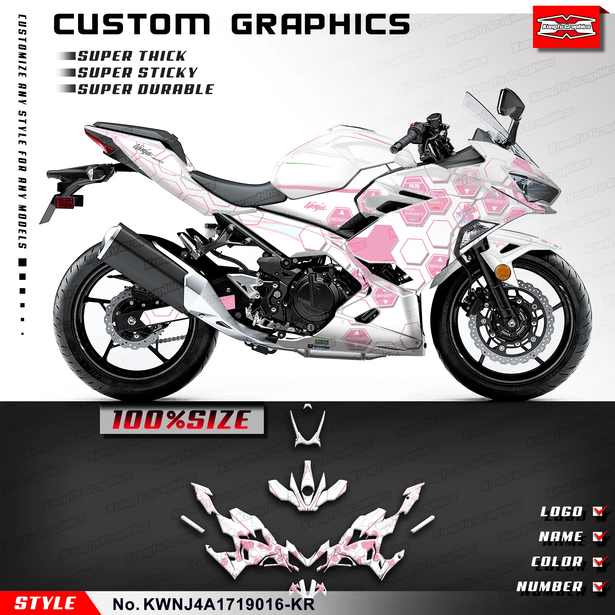 

KUNGFU графические наклейки, наклейки для Kawasaki Ninja 250 400 2017 ABS KRT 2018 2019-2023, KWNJ4A1719016-KR