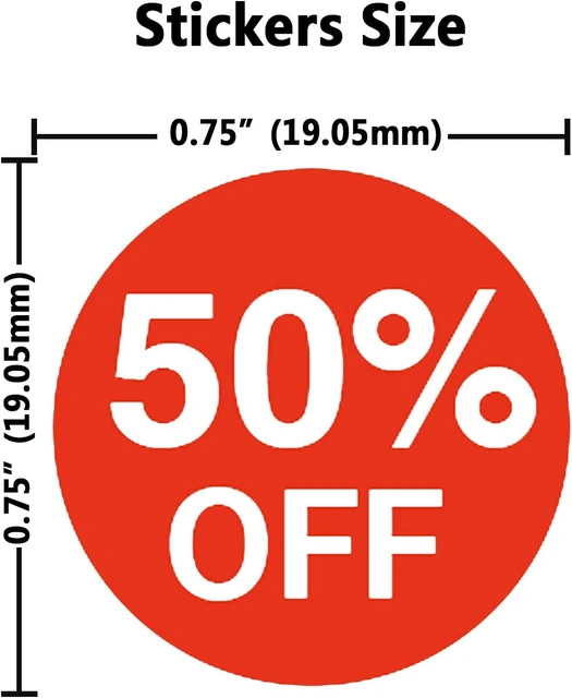 50 Percent Off Stickers,Price Stickers for Retail Store 3/4 Inch