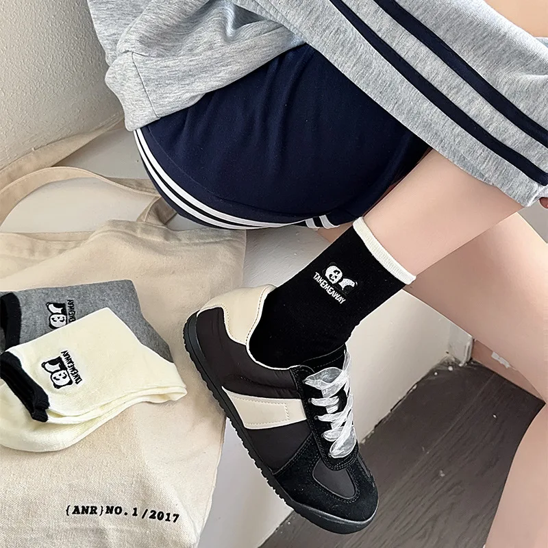 Women's Socks Simple FashionSpring Summer Soft Breathable Mid-tube Kawai Panda Embroidery Combed Cotton Simple Casual Thin Socks - 4