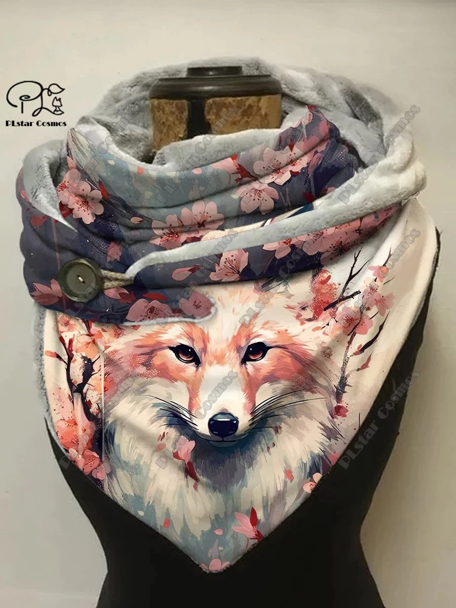 

PLstar Cosmos 3D printed animal series cute fox pattern printed warm shawl scarf spring and winter small triangle scarf H-6