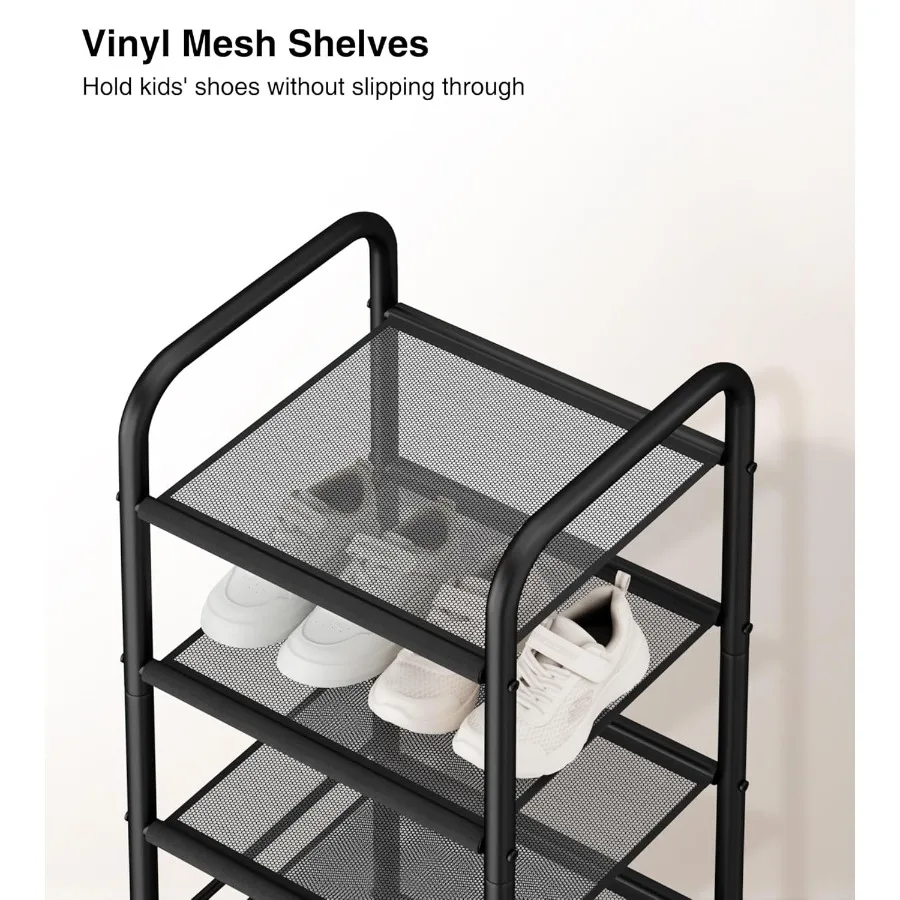 10Tier Narrow Shoe Rack with Sturdy Mesh Shelves Slim Tall Metal Shoe Organizer for Entryway Closet Hallway Holds 10 Pairs Vert