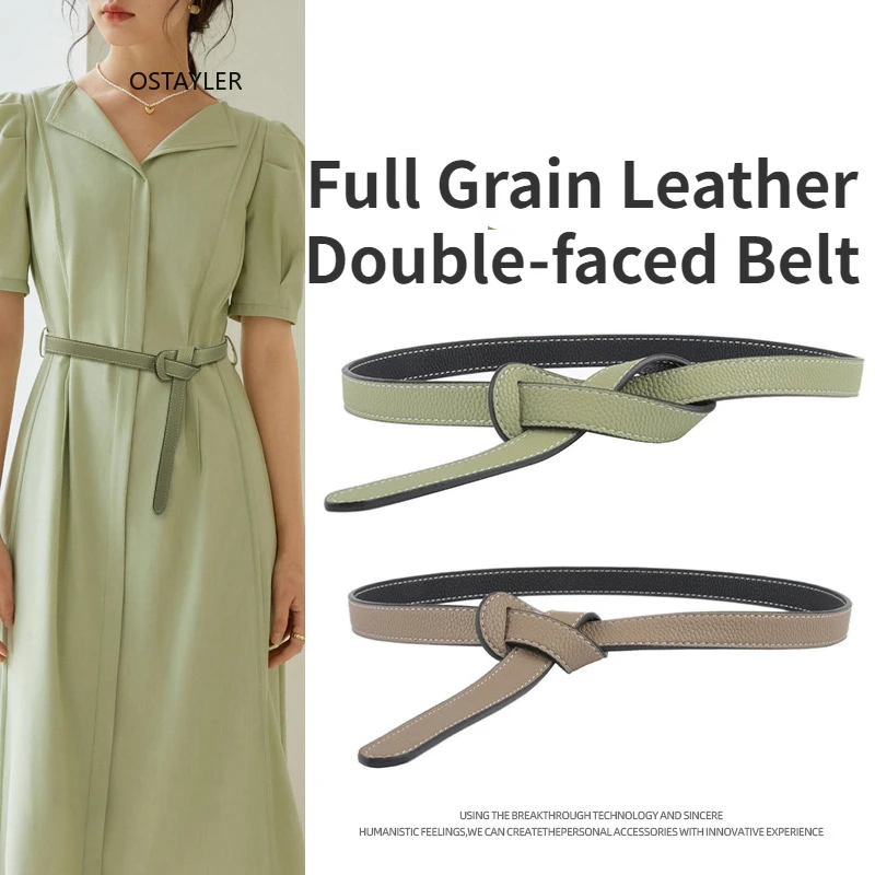 

Роскошный натуральный кожаный самозавязывающийся поясной ремень, двухсторонний тонкий корсет с узором Личи, женские ремни из воловьей кожи без пряжки