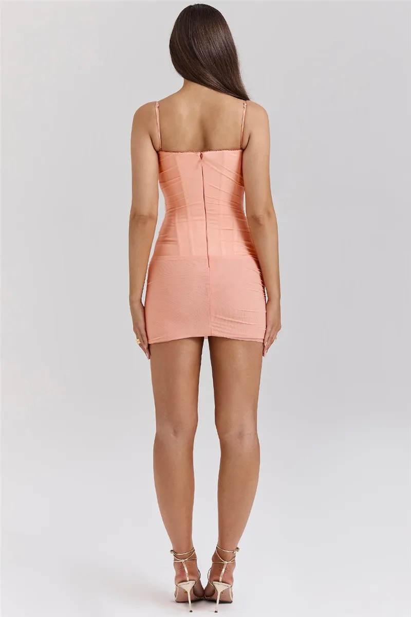JULISSA MO Sexy Spaghetti Strap Women Mini Dress Orange Backless High Waist Dresses Female Summer Skinny Elegant Party Clubwear