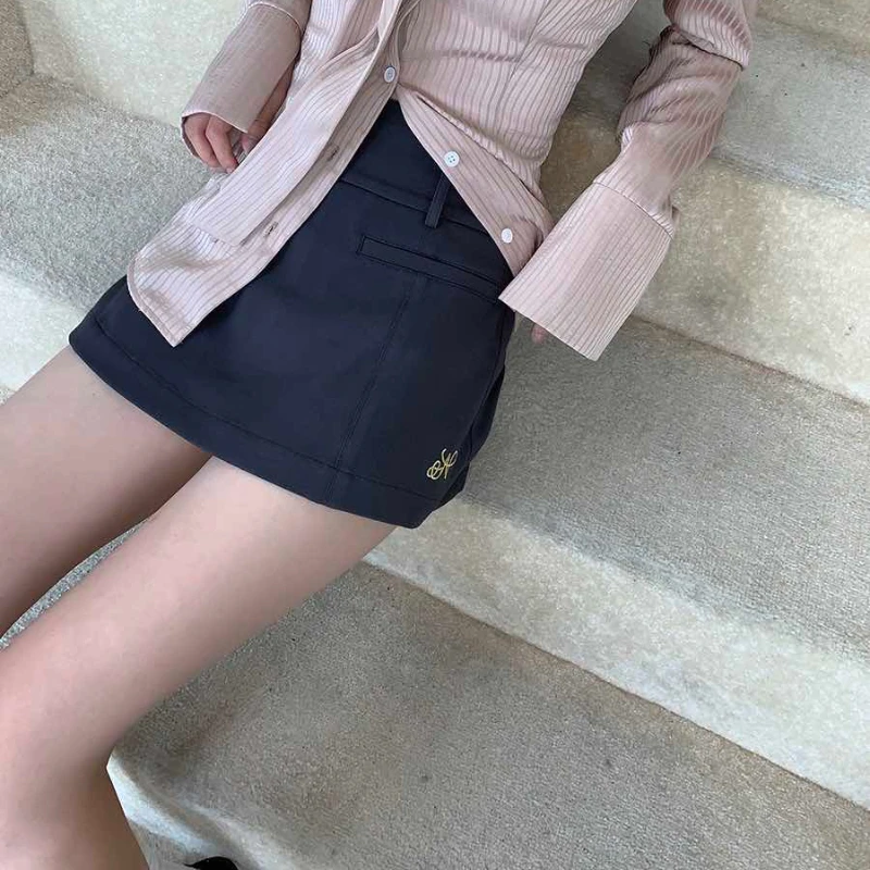 Deeptown Elegant Skirt Shorts Women Grey Sexy Sweet Slim Up Mini Skirts Vintage Fashion Kawaii Preppy Style Casual A-line Skirt