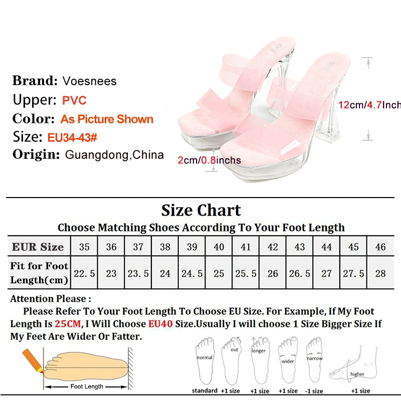 Transparent PVC Black High Heels Women Square Toe Slippers 12CM Outdoors Non-slip Crystal Sandals Nightclub Summer Clear Shoes 4