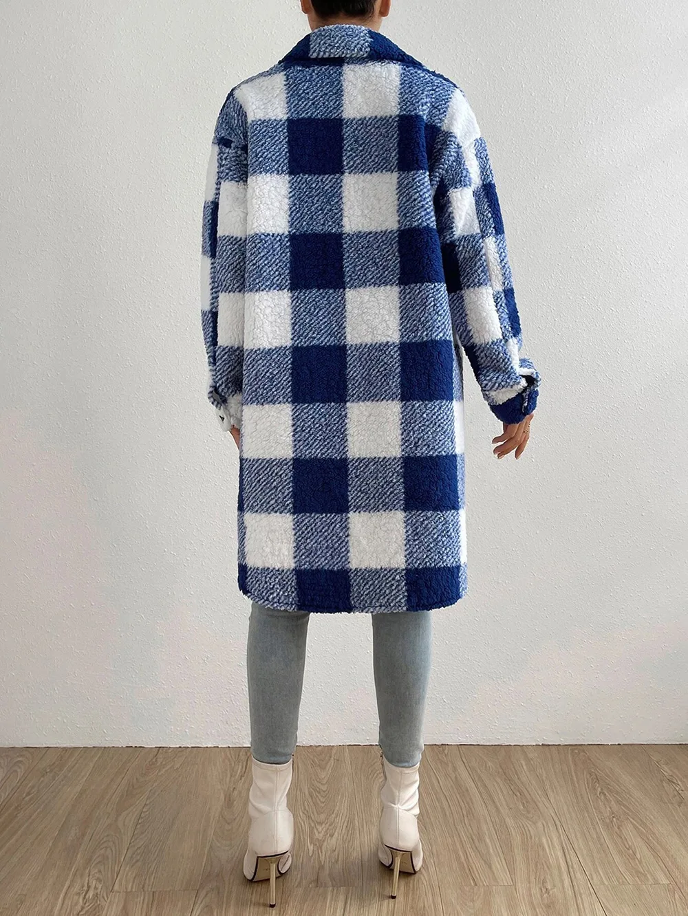 Women Plaid Fleece Sweatshirt Coat Autumn Winter