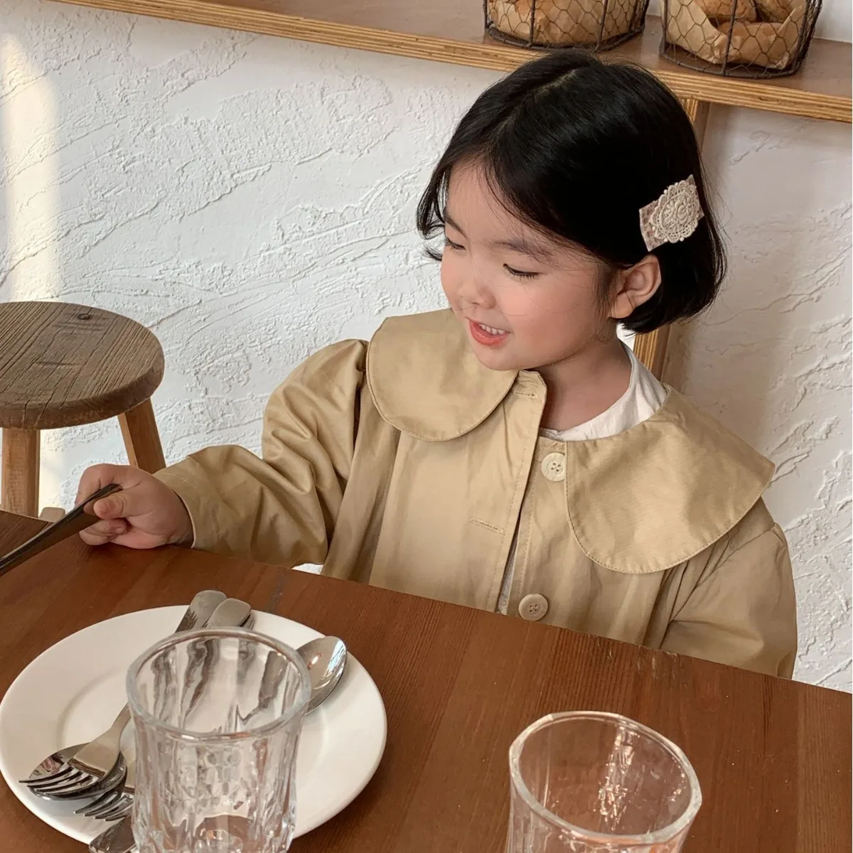 Girls Trench Coats Children Windbreaker Lapel Single-breasted Long Coat