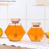 Hexagonal Glass Honey Bottle Wooden Stirring Rod Honey Packaging Bottle 110/220/380ML Small Honey Bottle Container Jar 1
