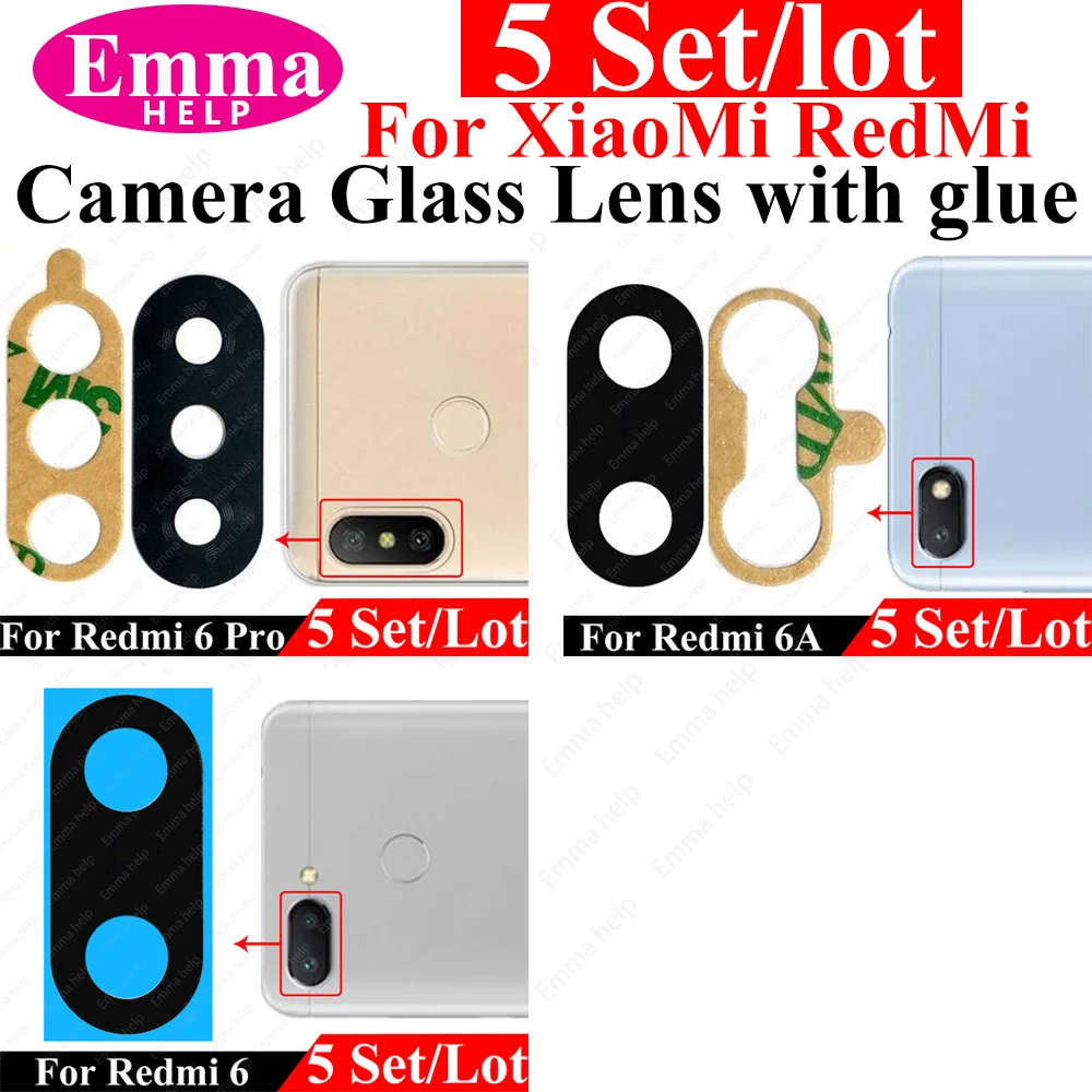 5Pcs Rear Camera Glass Lens with Adhesive Sticker For Xiaomi Redmi 10A 10C 9T 9C 9A 9 8A 7A 6A 6Pro Back Rear Phone Accessorie phone camera lens,camera lens cover