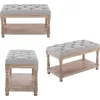 Farmhouse Tufted Storage Ottoman Bench with Shelf, 31.5" Width Linen Upholstered Entryway Shoe Ottoman Foot Stool 5