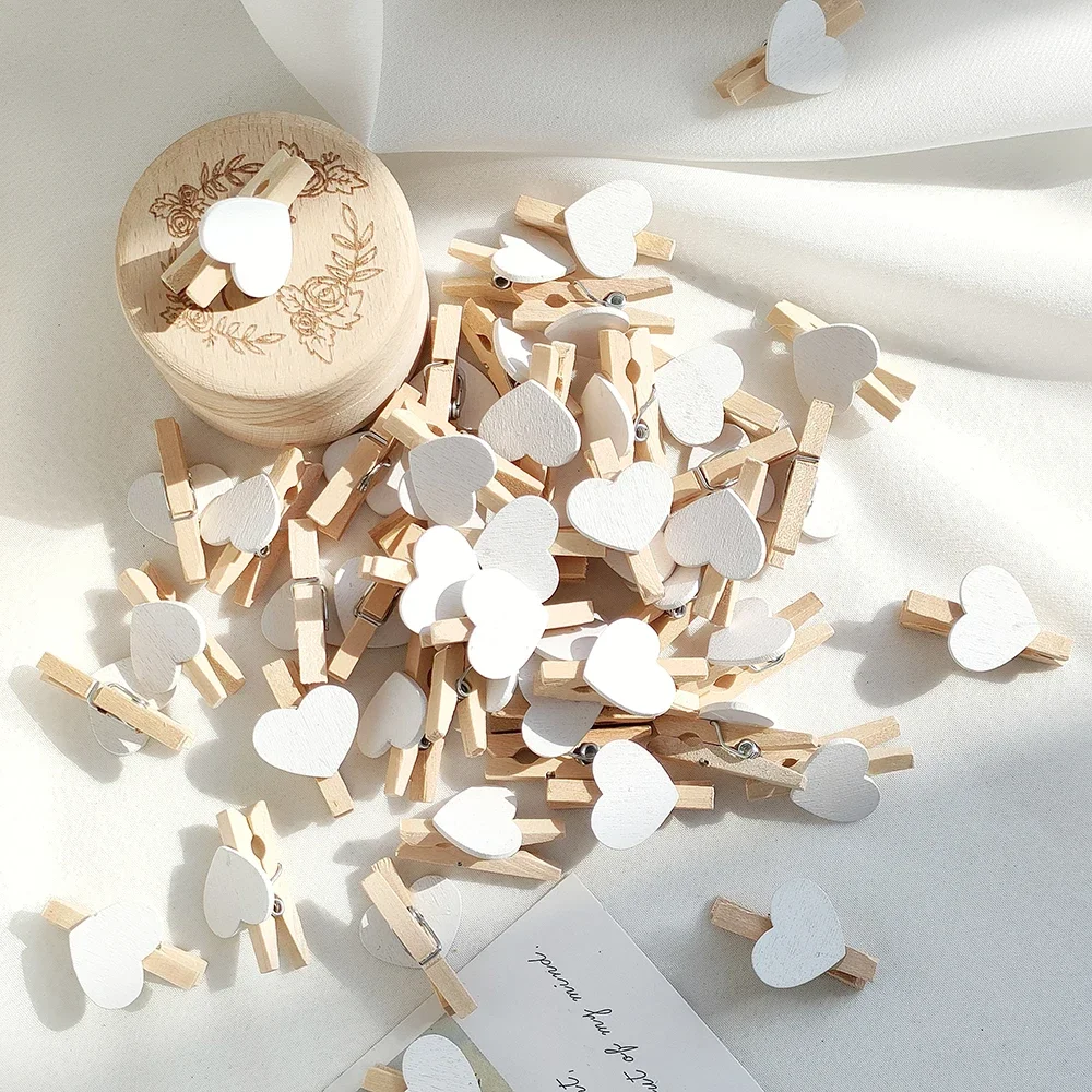 50 Piezas De Pinzas De Ropa De Madera Con Forma De Corazón, image size:1000x1000