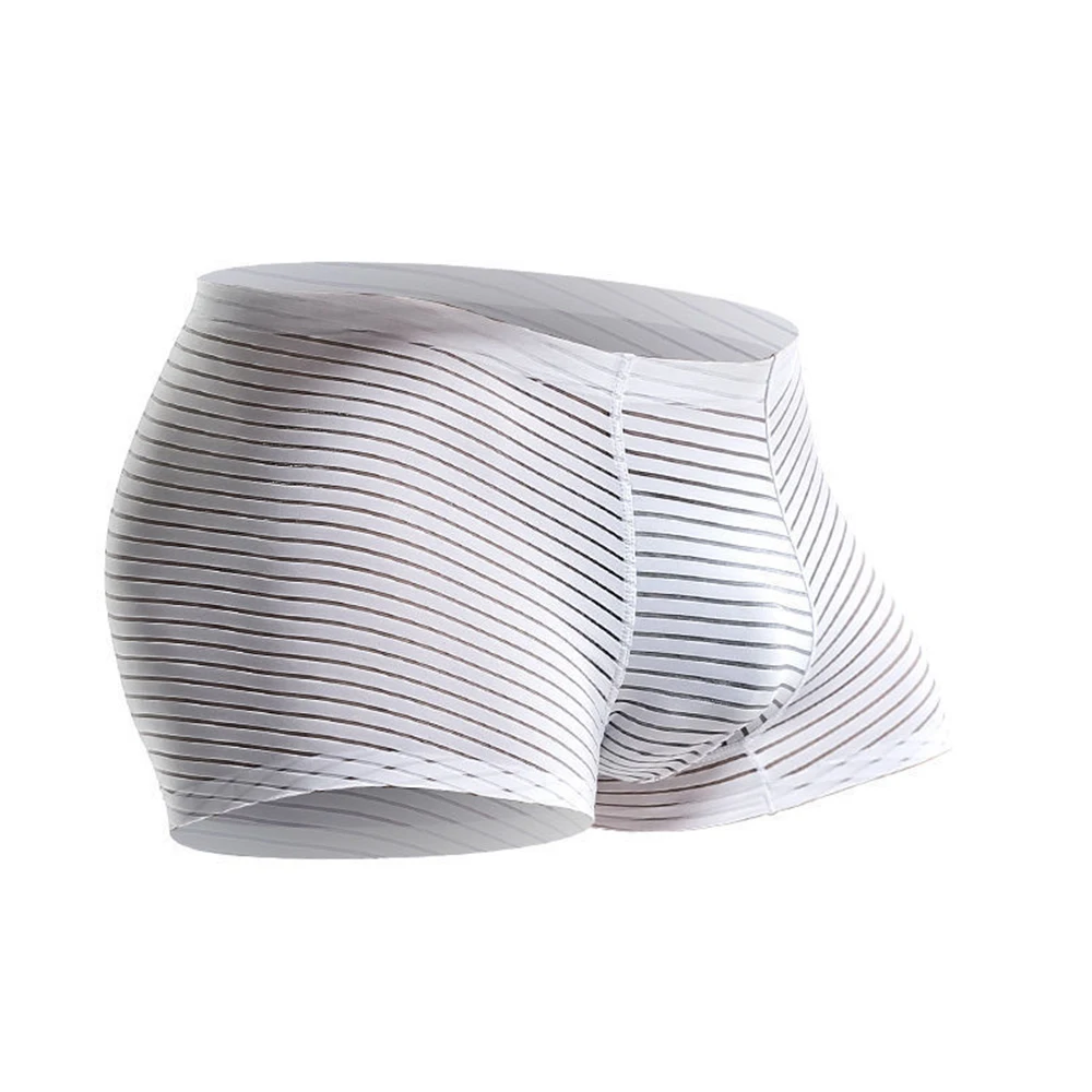 

Man Mesh Boxer Briefs Striped Sheer Underwear Perspective Seamless Underpants Male Sexy U Convex Panties See-through Lingerie