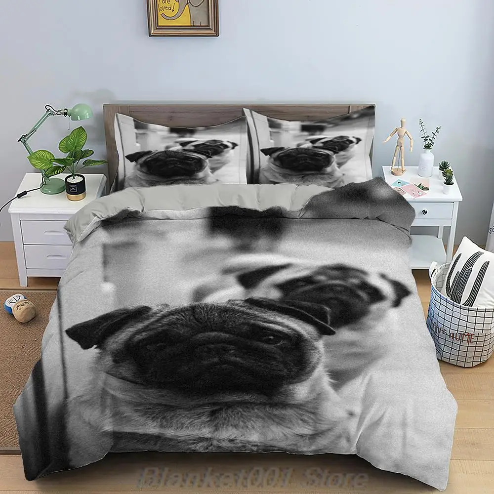 Pug Dog Bedding Set Animal Puppy Duvet Cover 2/3pcs Bedclothes With