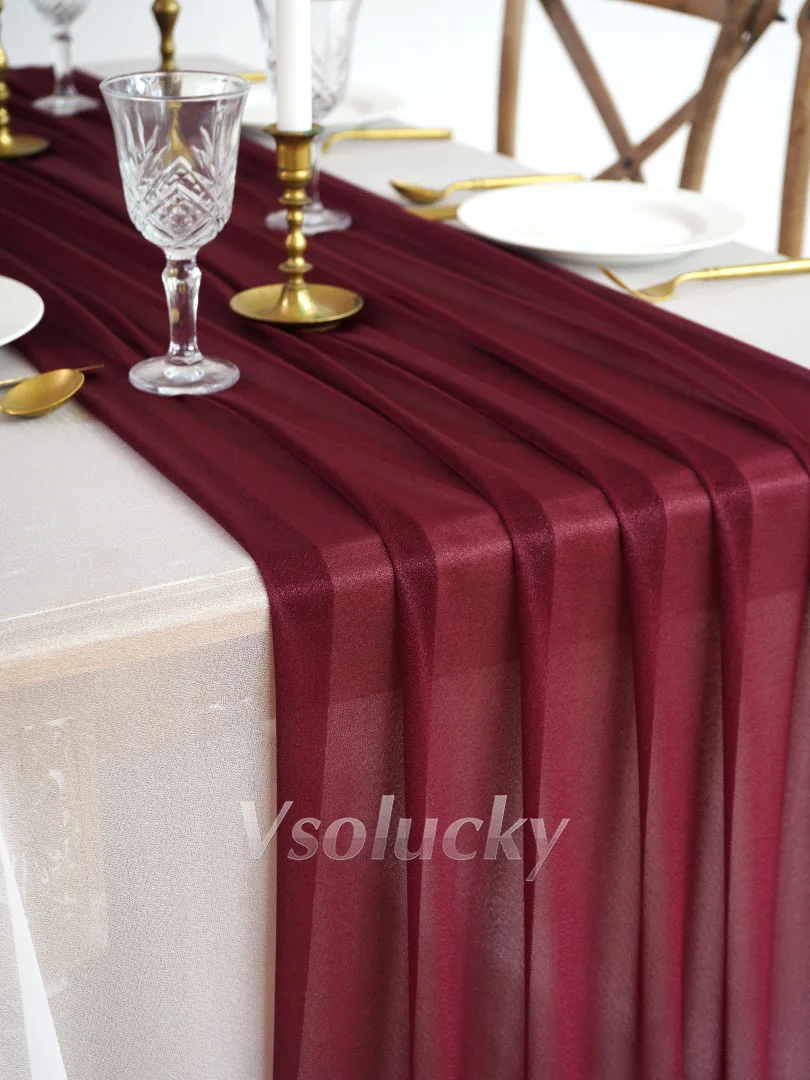 Elegant Burgundy Sheer Table Runner for Romantic and Special Occasions