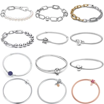 2025 Hot Selling 925 Sterling Silver Leaves Pearl Blue Bracelet Suitable For Original DlY Bracelet Women's Fashion Jewelry