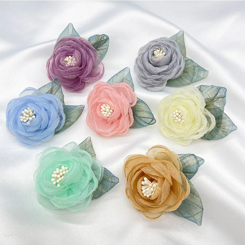 

50Pcs 6.5cm Organza Korean Style Artifical Flower Heads Diy Silk Party Decoration Marriage decoração para casa Fake Roses