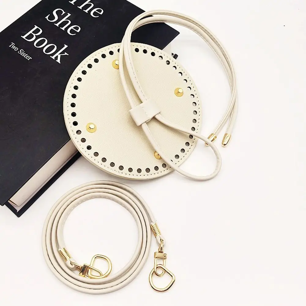 3Pcs/set DIY Round PU Leather Crochet Bag Handmade Drawstring Accessories Woven Bag Set Durable Solid Color Bag Bottom Base