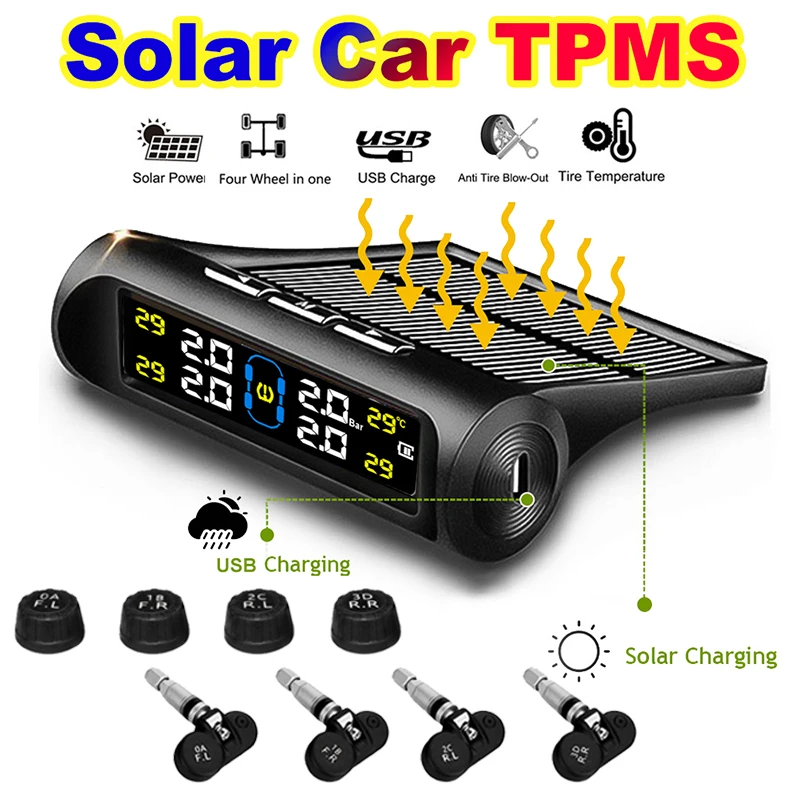 

Gmai Solar Power TPMS Car Tire Pressure Alarm Monitor System Auto Security Alarm Systems Tyre Pressure Temperature Warning