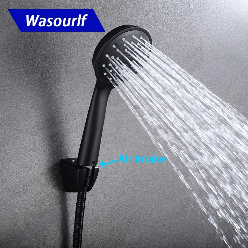 

WASOURLF Air Intake Handheld Black Plated Save Water Pressurized Rainfall ABS Shower Head Round Hotel Bath Bathroom Accessories