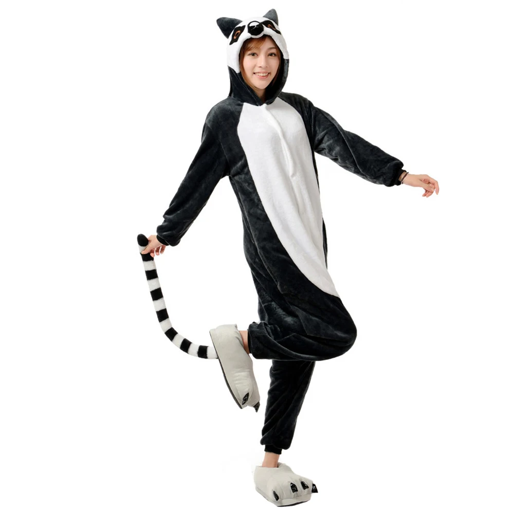

Halloween Christmas Cosplay Costume Long Tail Cartoon Animal Onesies Pyjamas Homewear One Piece Jumpsuits Winter Flannel Pajamas