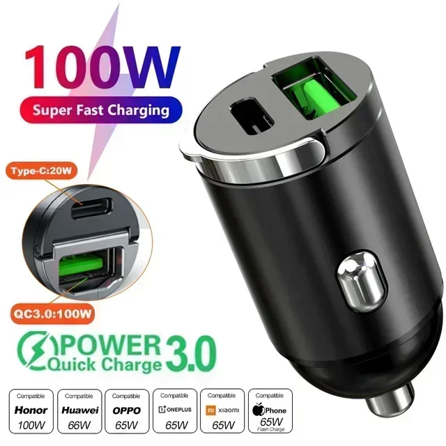 Universal USB Fast Car Phone Charger with Cigarette Lighter Adapter and PD Type-C Port