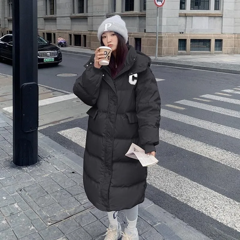 2023 New Women Down Jacket Winter Coat Female Warm Thick Parkas Medium and Long Slim Outwear Fashion Hooded Overcoat S-M