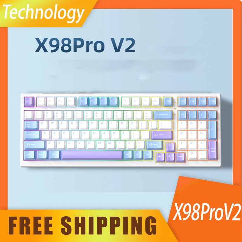 

Клавиатура xinmeng X98pro V2 Беспроводная механическая, три режима, Rgb клавиатура на заказ, 99-клавишная для компьютера Win/Mac/Ios/Android