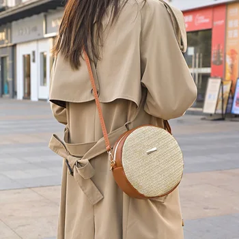 حقيبة يد نسائية، حقيبة منسوجة على الطراز الرعوي، حقيبة كتف مفردة منسوجة من القش كاجوال عتيقة، حقيبة كروس للعطلات على الشاطئ في الصيف