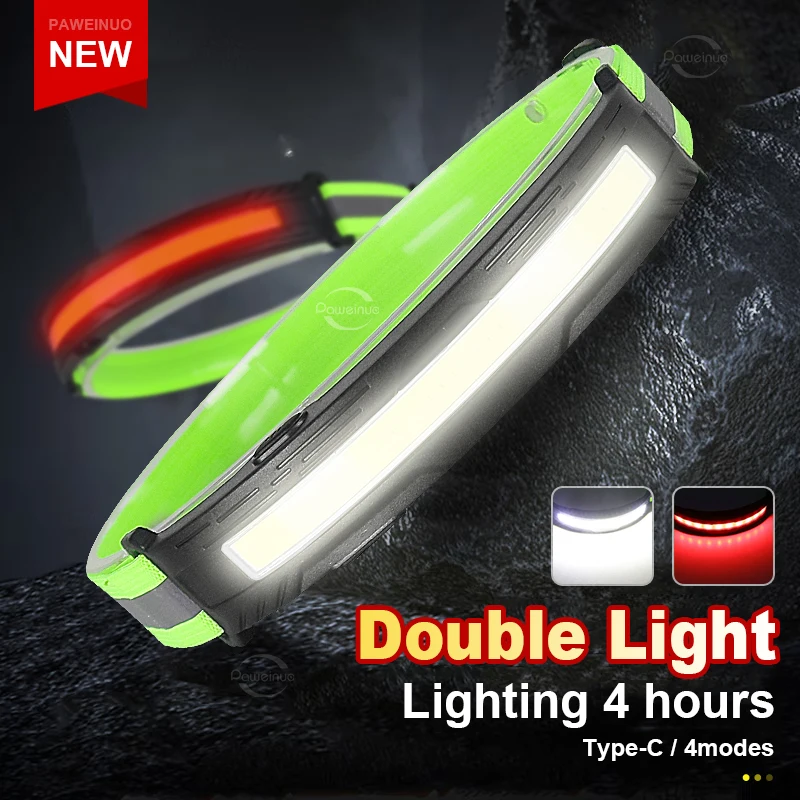 

Newest 1200LM Powerful Headlamp COB LED Head Lamp Flashlight USB Recharge Head Torch 4 Lighting Modes Head Light with 1300mAh