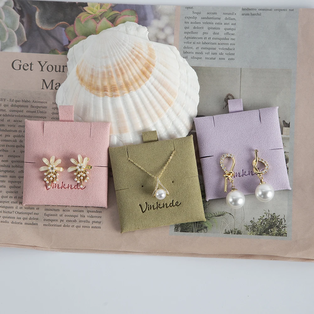 Custom Earrings Ring Logo Cards 6x6cm Microfiber Paper Jewelry Display Card Necklace Hang Tags Holder Packaging Pads For Women
