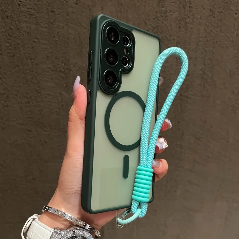 Magnetic Matte Translucent Wrist Strap Case with MagSafe Wireless Charging Compatibility