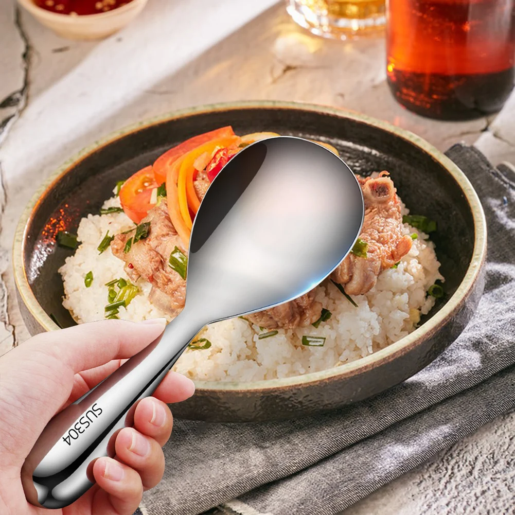 Rices Spoon Stainless Steel Serving Spoon Kitchen Non stick Rices Shovel Household Large Soup Split Meal For Dining Table stainless steel spoon