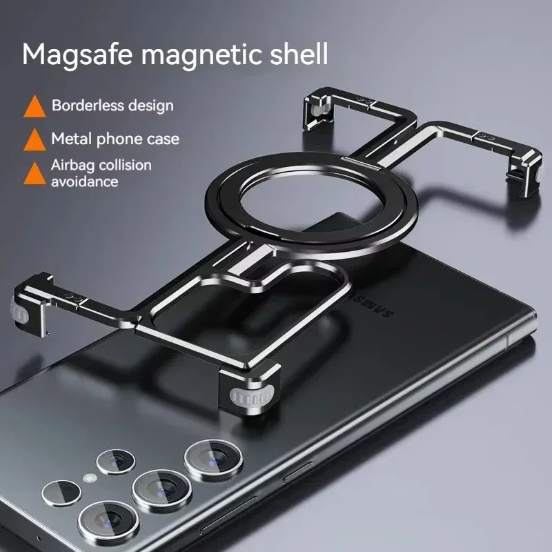 Magnetic Metal Bracket Aluminum Alloy Phone Case with Frameless Bumper Cover