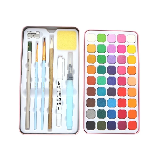 45 Colors Solid Pigment Watercolor Paints Set With Pencil Portable Brush  Pen For Artist Professional Painting