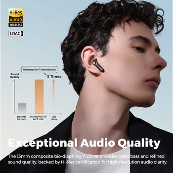 SoundPEATS Air5 Lite Bluetooth V5.4 Earbuds LDAC Hi-Res Audio Wireless Earphone, 13mm Driver, IPX5 Waterproof,Multipoint Pairing 2