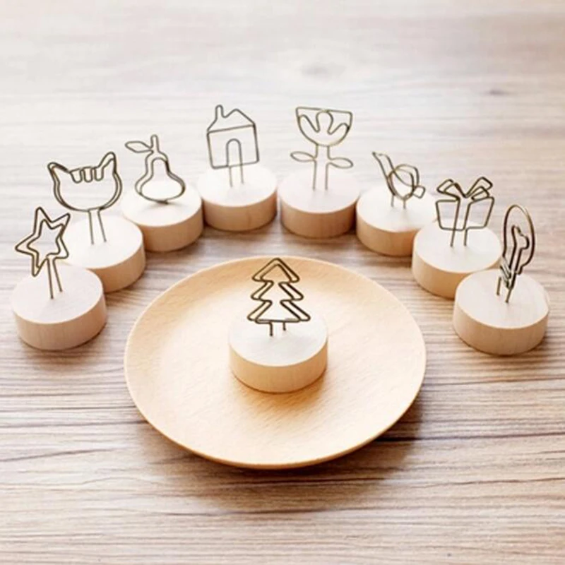 1PC Simple And Stylish Wooden Notes Message Folder Photo Display Folder Message Card Note Holder Memo Clips Desktop Accessories
