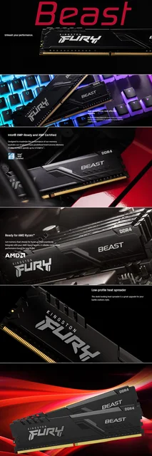 Kingston Fury Beast Ddr4 Ram Ddr4 2666mhz 3200mhz 3600mhz Beast Ddr4 288pin  Heat Sink 1.2v Dimm Gaming Fast Ram 8gb 16gb 32gb - Rams - AliExpress