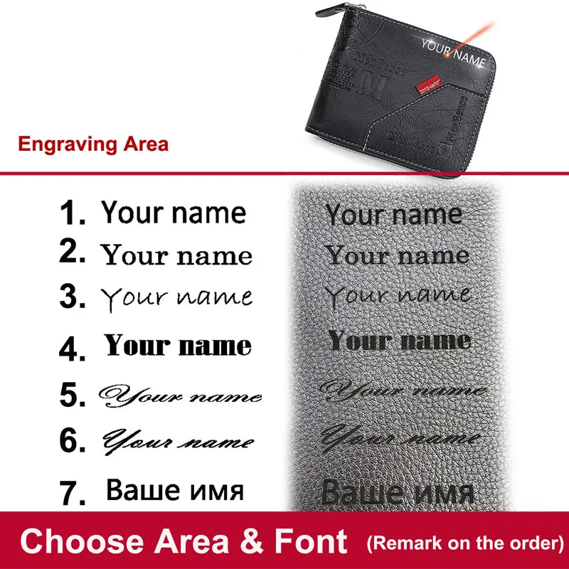Free Name Engraving New Short Men Zipper Wallets Brand Card Holder Coin Pocket Male Wallet Classic Photo Holder Men's Purses 6