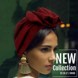 2023 Fashion Women Flower Turban Hat Stretchy Cloche Cap France Retro Solid Color Head Wraps Girl's Bandanas Hair Accessories