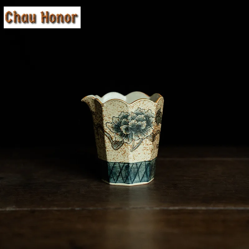 175ML Blue And White Flint Red Tea Pitcher Gold Drawing Peony Flower Cha Hai Dispenser Justice Cup Fair Mug Tea Set Accessories