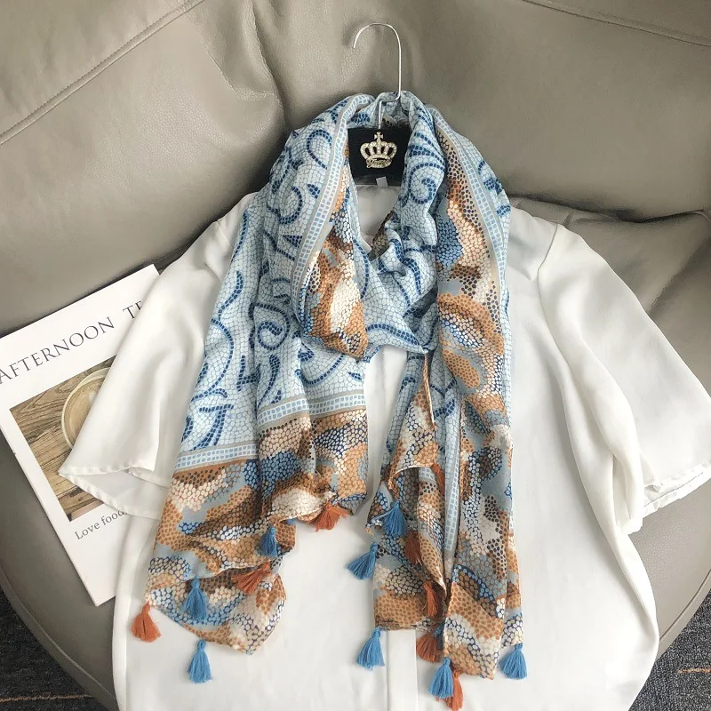 Fashion Brand Women Indian Floral Tassel Scarf Cotton Autumn Winter Warm Scarves Hijabs Lady Pashmina Foulards Muslim 180*90Cm