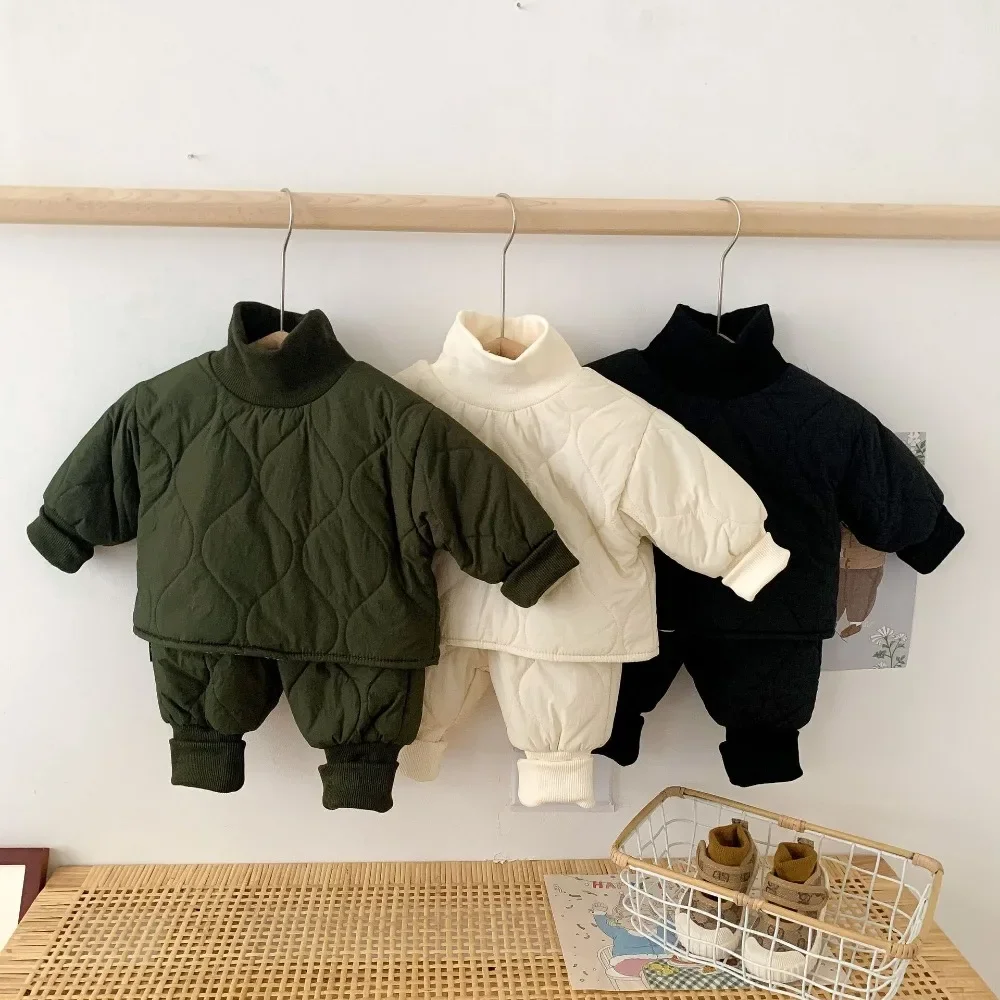 

Baby Thickened Cotton-padded Suits Baby Plus Fleece Out Clothes Two-piece Set of Warm Clothes for Newborns Outfits Winter