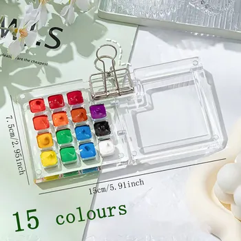 1pc 8 Style color box 15 Style color box mini watercolor paint box Portable painting book sketching travel painting 3