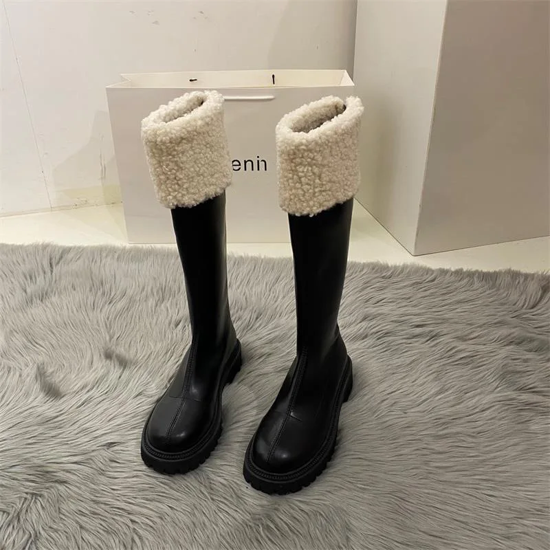 

Boots Flat Platform Women's Rubber Shoes Rain Sexy Thigh High Heels High Sexy Luxury Designer Plush Boots-Women Zipper Winter Fo