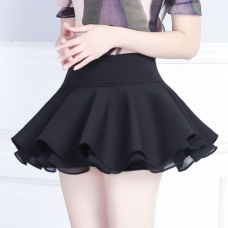 

Women's High Waist Stretch Chiffon Miniskirt Summer New Style Sweet and Cute Black White Pleated Skirt Student Fluffy Skirt L429